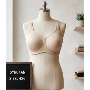 SYROKAN Women Sports Bra 42G Beige Underwired Strap Adjustable Minimizer